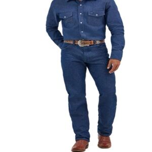 Retro Wrangler Cowboy Cut Rodeo Jeans M Plus Size 42x34 High Rise Dark Blue Work